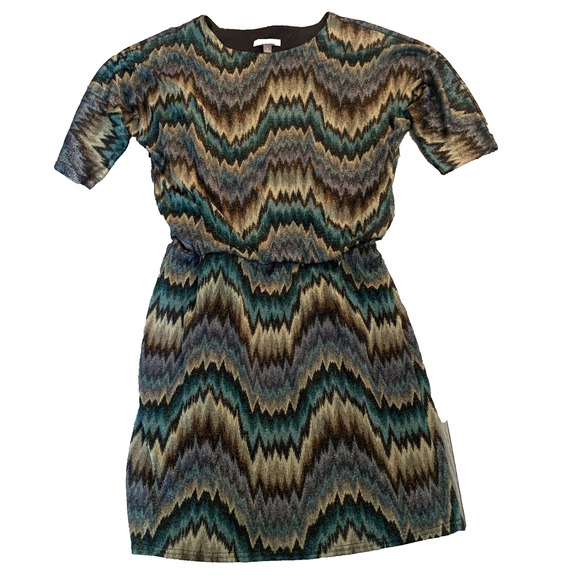 ROZ & ALI WOMEN'S SPARKLY METALLIC BLOUSON LINED 3/4 SLEEVE DRESS SIZE 6-EUC - Picture 1 of 5